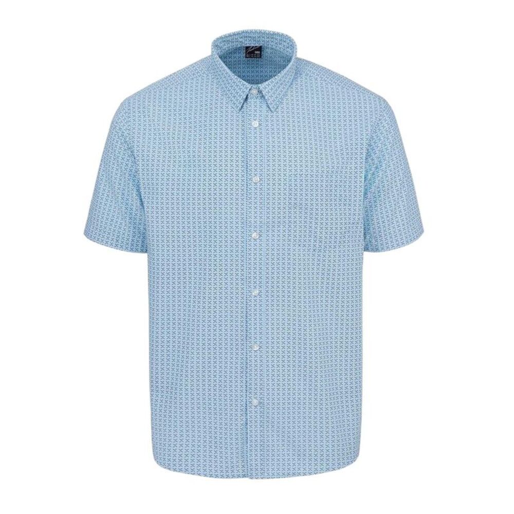 Fabric Mens Checked Poplin Short-Sleeved Shirt / Light Blue